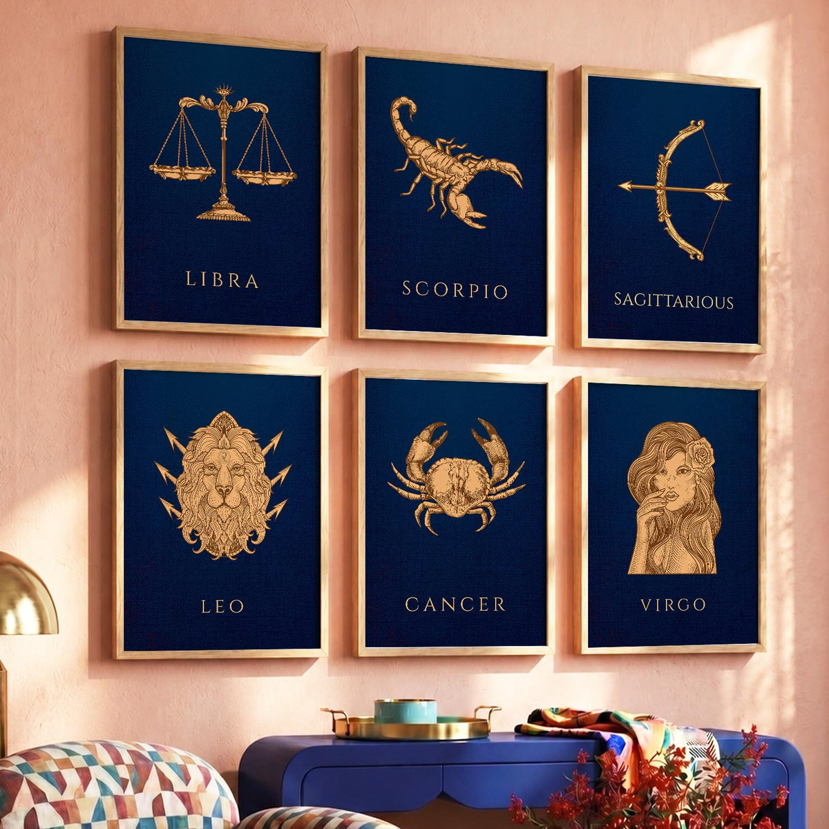 LIBRA SAGITTARIOUS LEO CANCER VIRGO SCORPIO Astrological Signs Wall Art Paintings with Frame for Living Room Bedroom