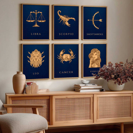 LIBRA SAGITTARIOUS LEO CANCER VIRGO SCORPIO Astrological Signs Wall Art Paintings with Frame for Living Room Bedroom