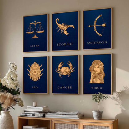 LIBRA SAGITTARIOUS LEO CANCER VIRGO SCORPIO Astrological Signs Wall Art Paintings with Frame for Living Room Bedroom