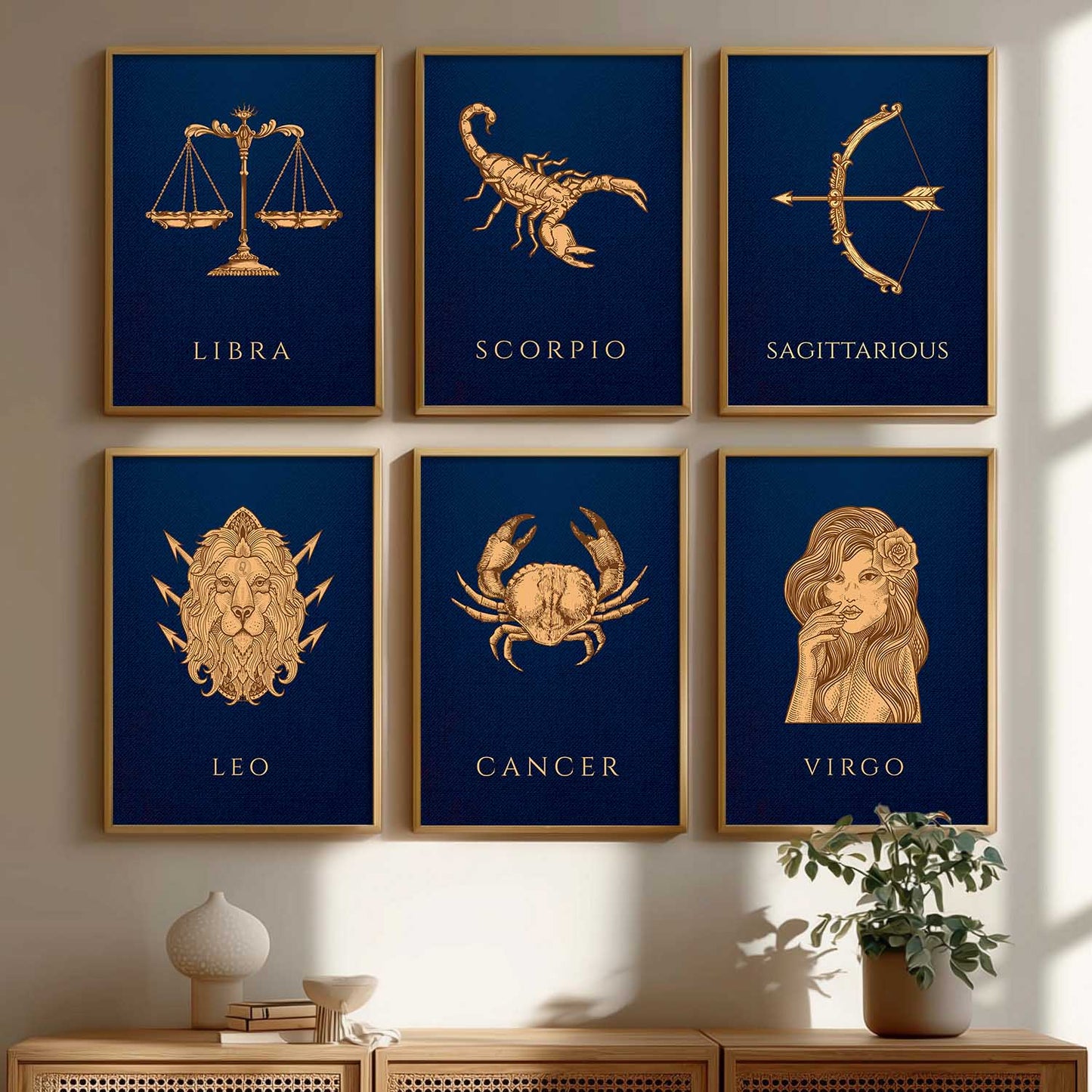 LIBRA SAGITTARIOUS LEO CANCER VIRGO SCORPIO Astrological Signs Wall Art Paintings with Frame for Living Room Bedroom