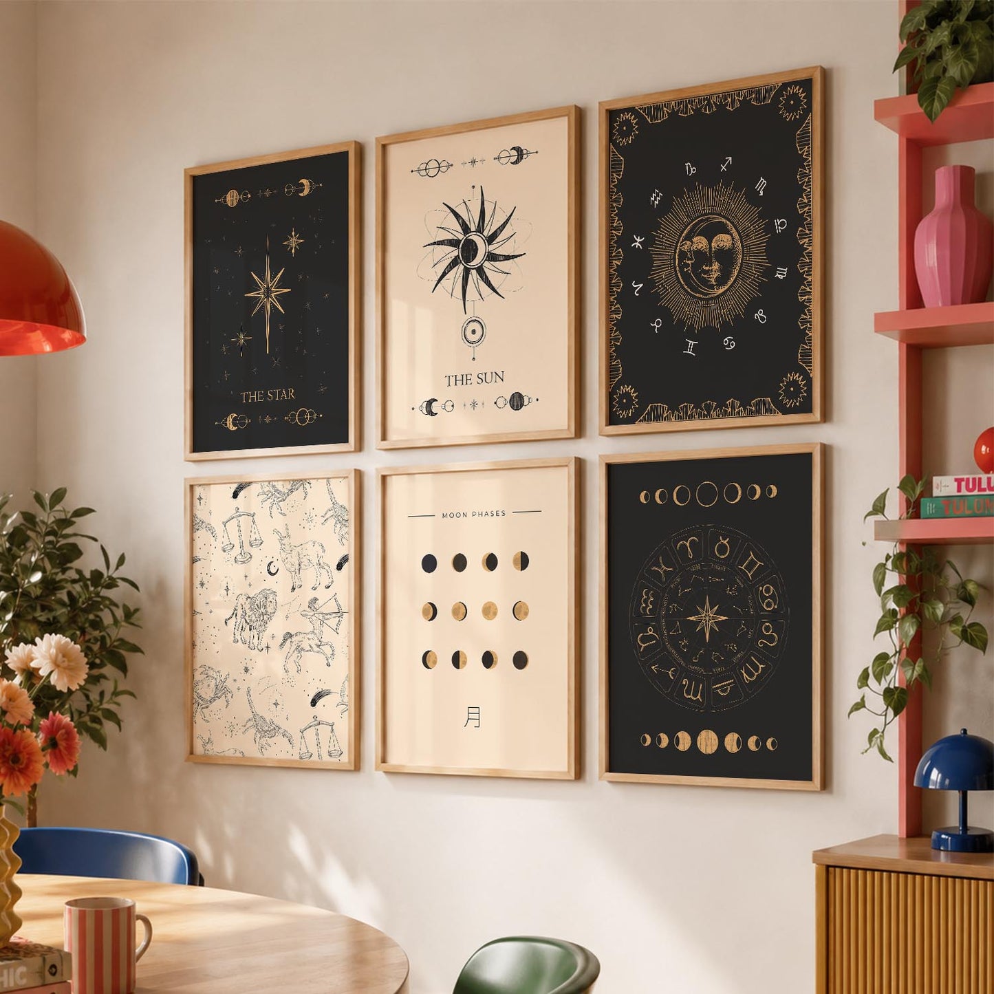Rising Moon Sun Astrological Signs Wall Art Paintings with Frame for Living Room Bedroom