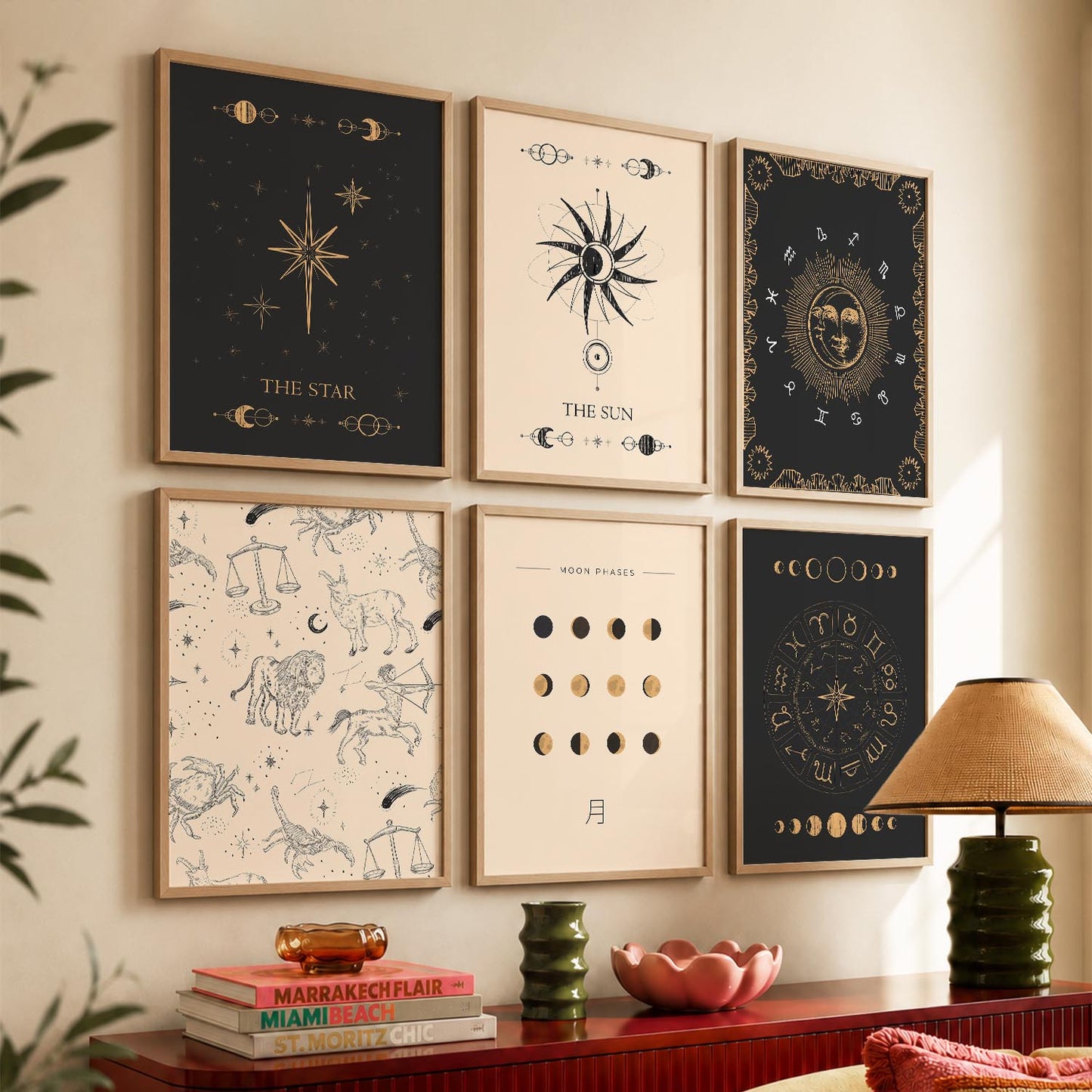 Rising Moon Sun Astrological Signs Wall Art Paintings with Frame for Living Room Bedroom