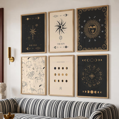 Rising Moon Sun Astrological Signs Wall Art Paintings with Frame for Living Room Bedroom