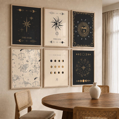 Rising Moon Sun Astrological Signs Wall Art Paintings with Frame for Living Room Bedroom
