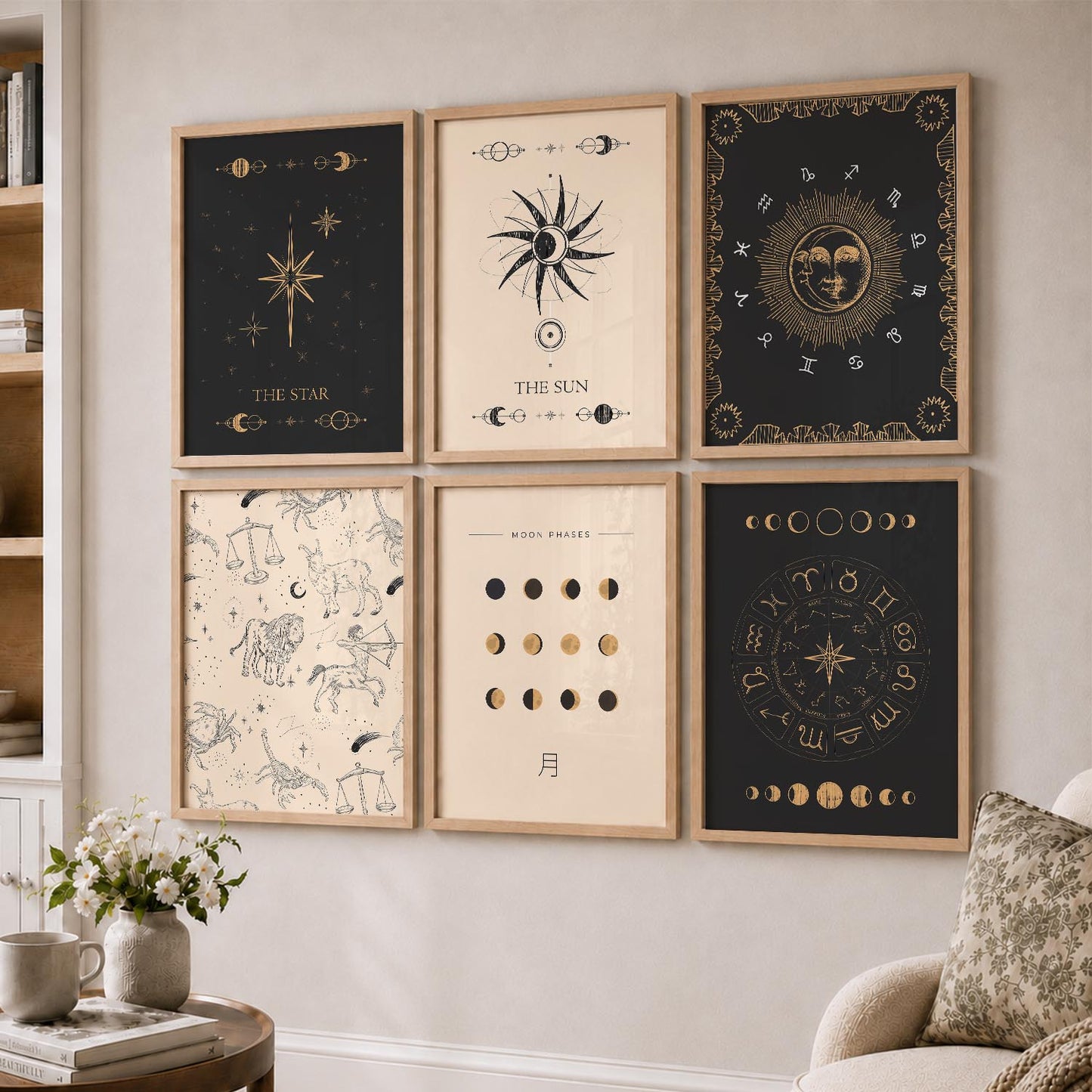 Rising Moon Sun Astrological Signs Wall Art Paintings with Frame for Living Room Bedroom