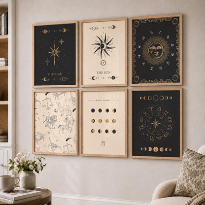 Rising Moon Sun Astrological Signs Wall Art Paintings with Frame for Living Room Bedroom