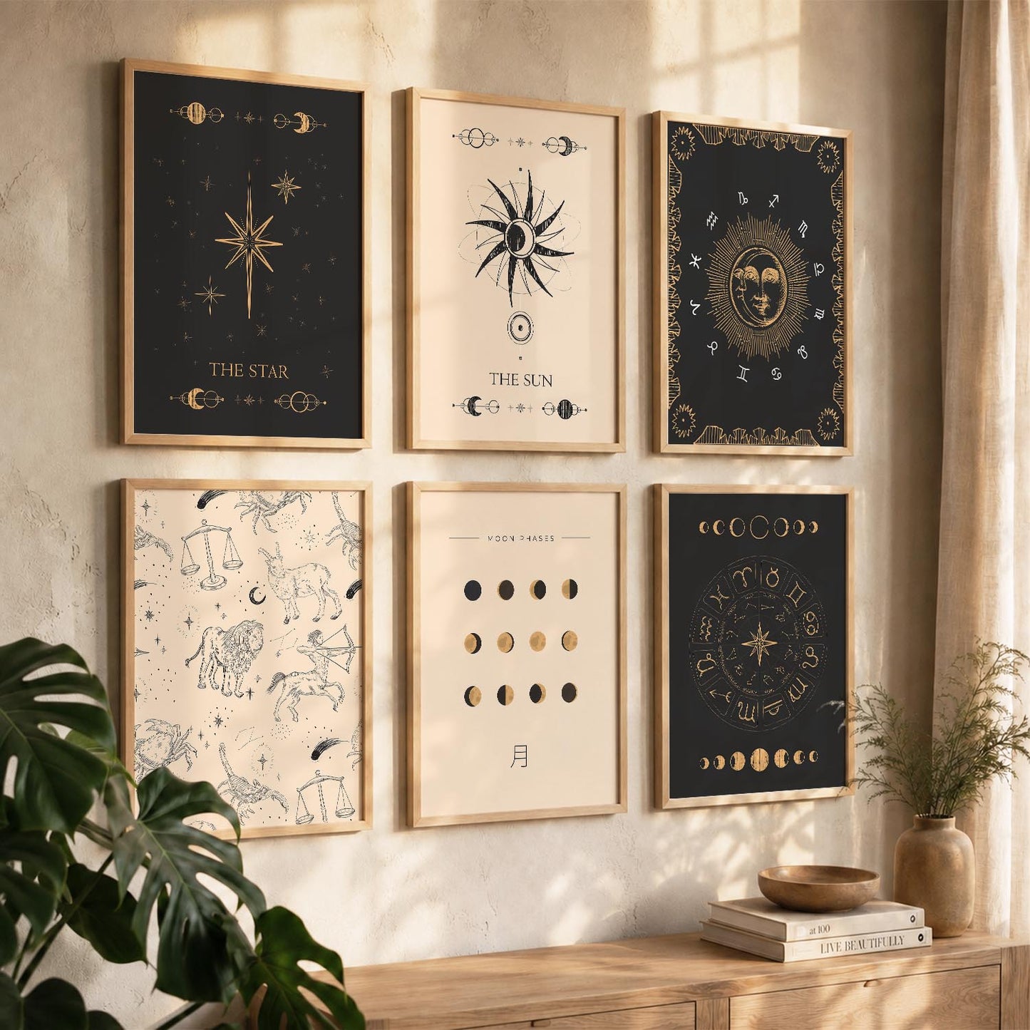 Rising Moon Sun Astrological Signs Wall Art Paintings with Frame for Living Room Bedroom