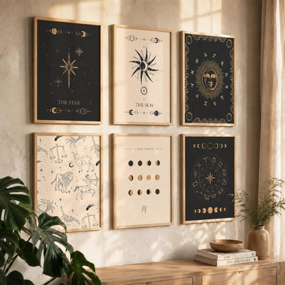 Rising Moon Sun Astrological Signs Wall Art Paintings with Frame for Living Room Bedroom