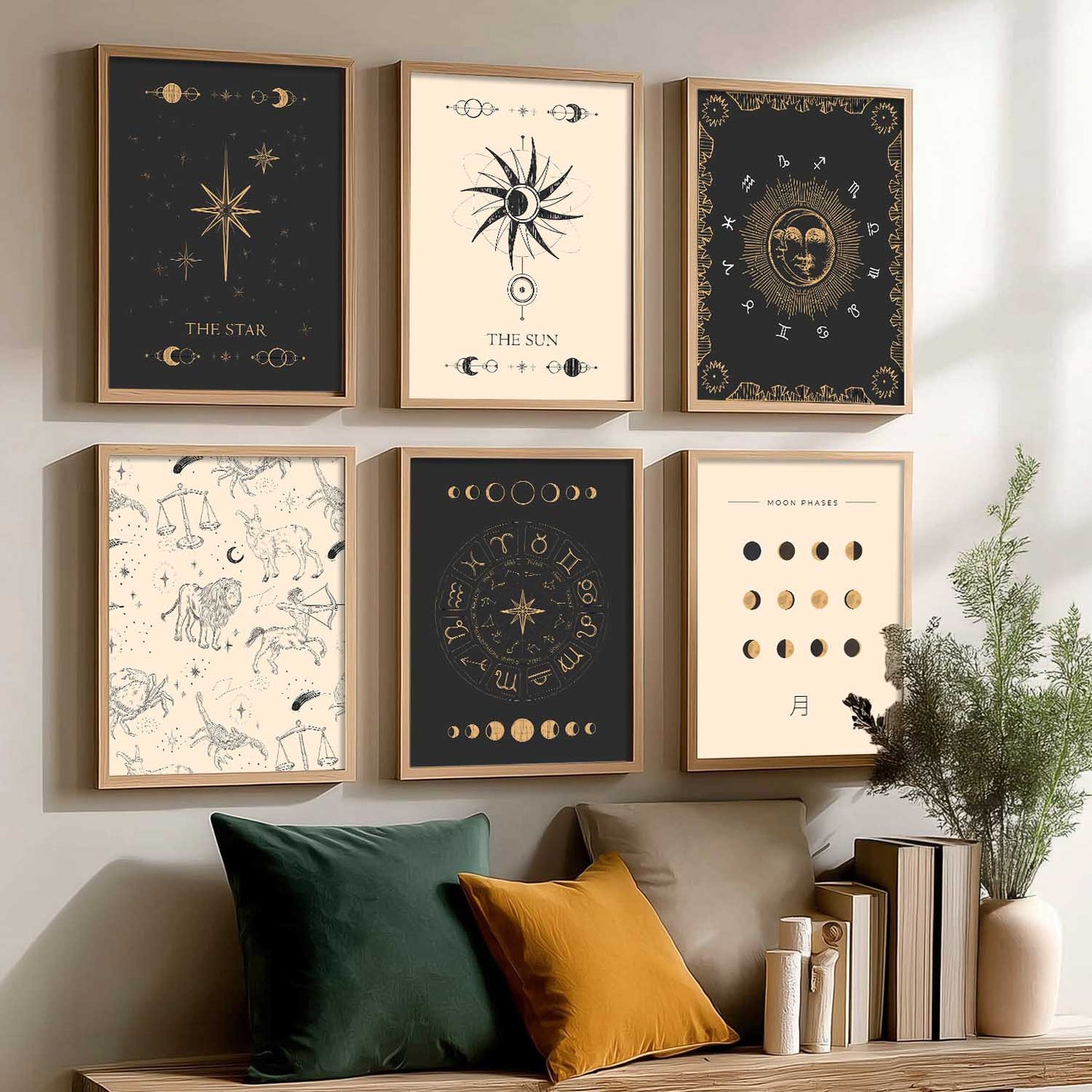 Rising Moon Sun Astrological Signs Wall Art Paintings with Frame for Living Room Bedroom