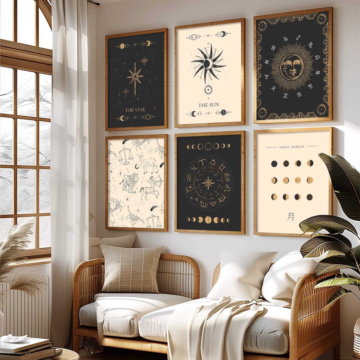 Rising Moon Sun Astrological Signs Wall Art Paintings with Frame for Living Room Bedroom