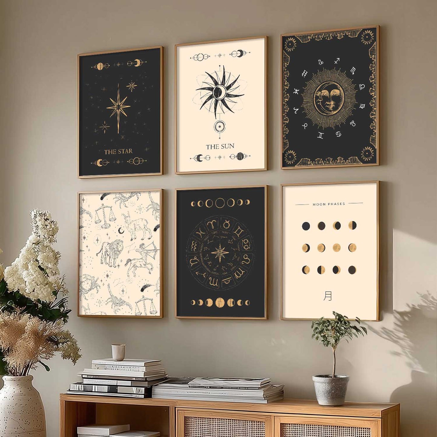 Rising Moon Sun Astrological Signs Wall Art Paintings with Frame for Living Room Bedroom