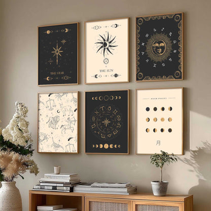 Rising Moon Sun Astrological Signs Wall Art Paintings with Frame for Living Room Bedroom