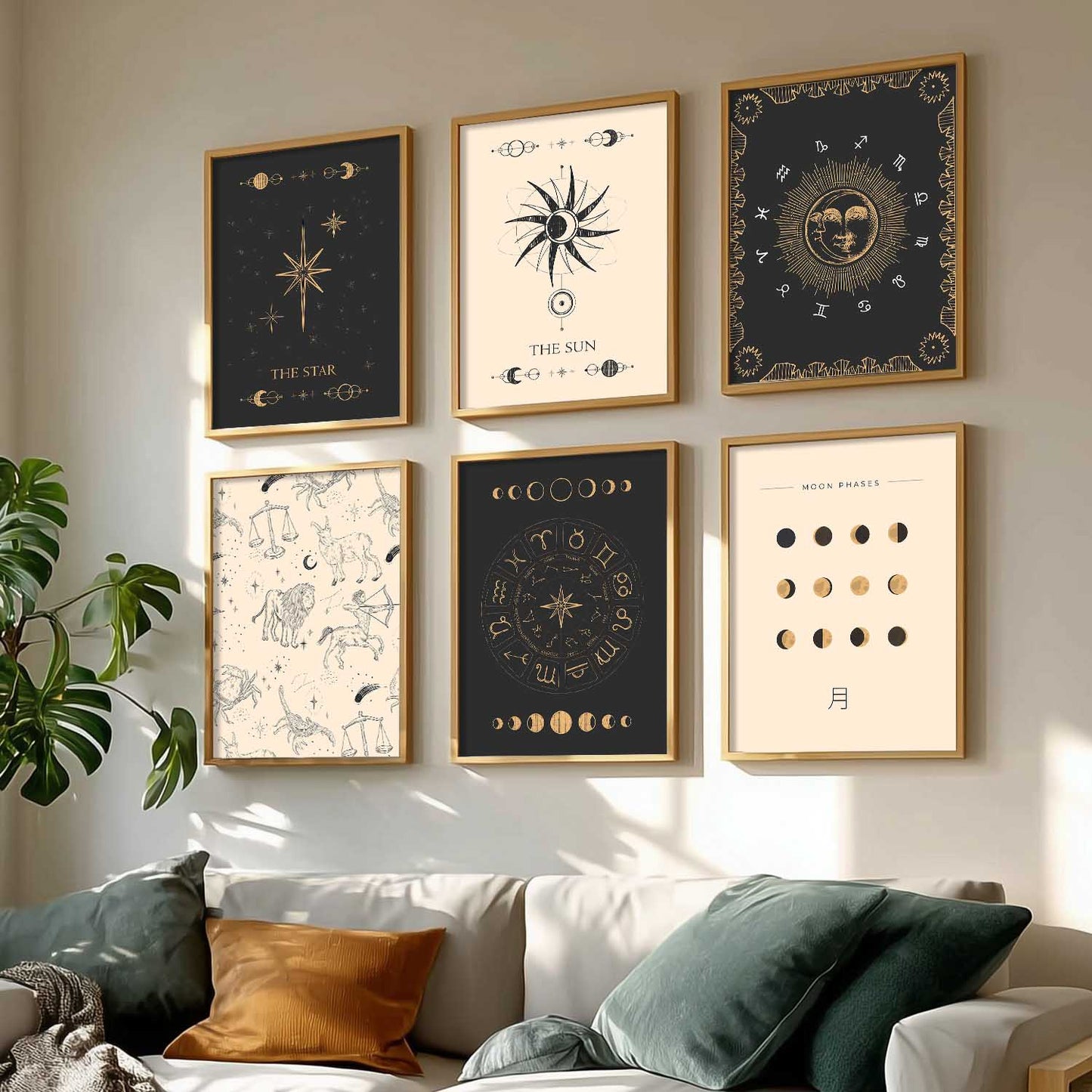 Rising Moon Sun Astrological Signs Wall Art Paintings with Frame for Living Room Bedroom