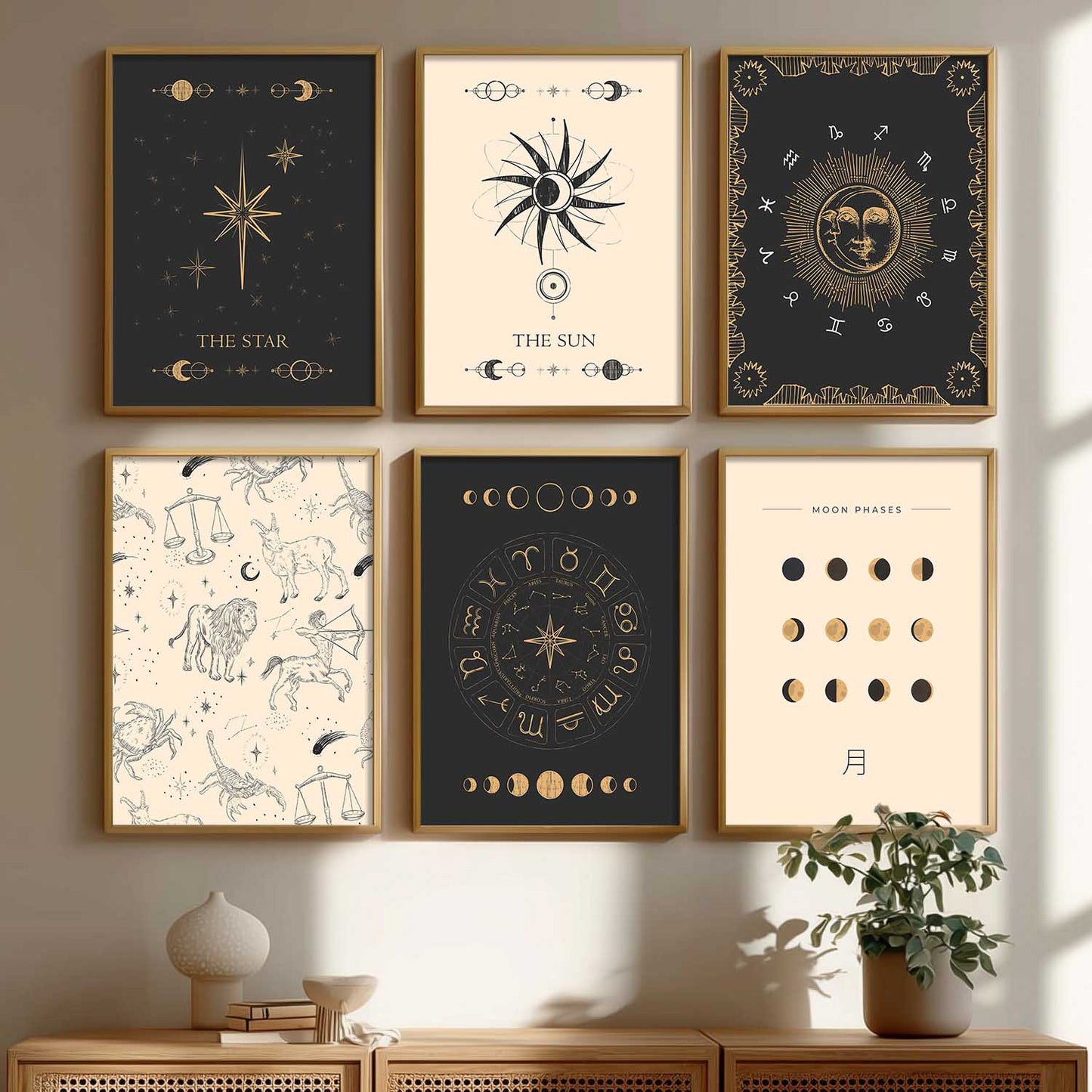 Rising Moon Sun Astrological Signs Wall Art Paintings with Frame for Living Room Bedroom