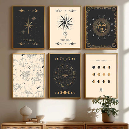 Rising Moon Sun Astrological Signs Wall Art Paintings with Frame for Living Room Bedroom