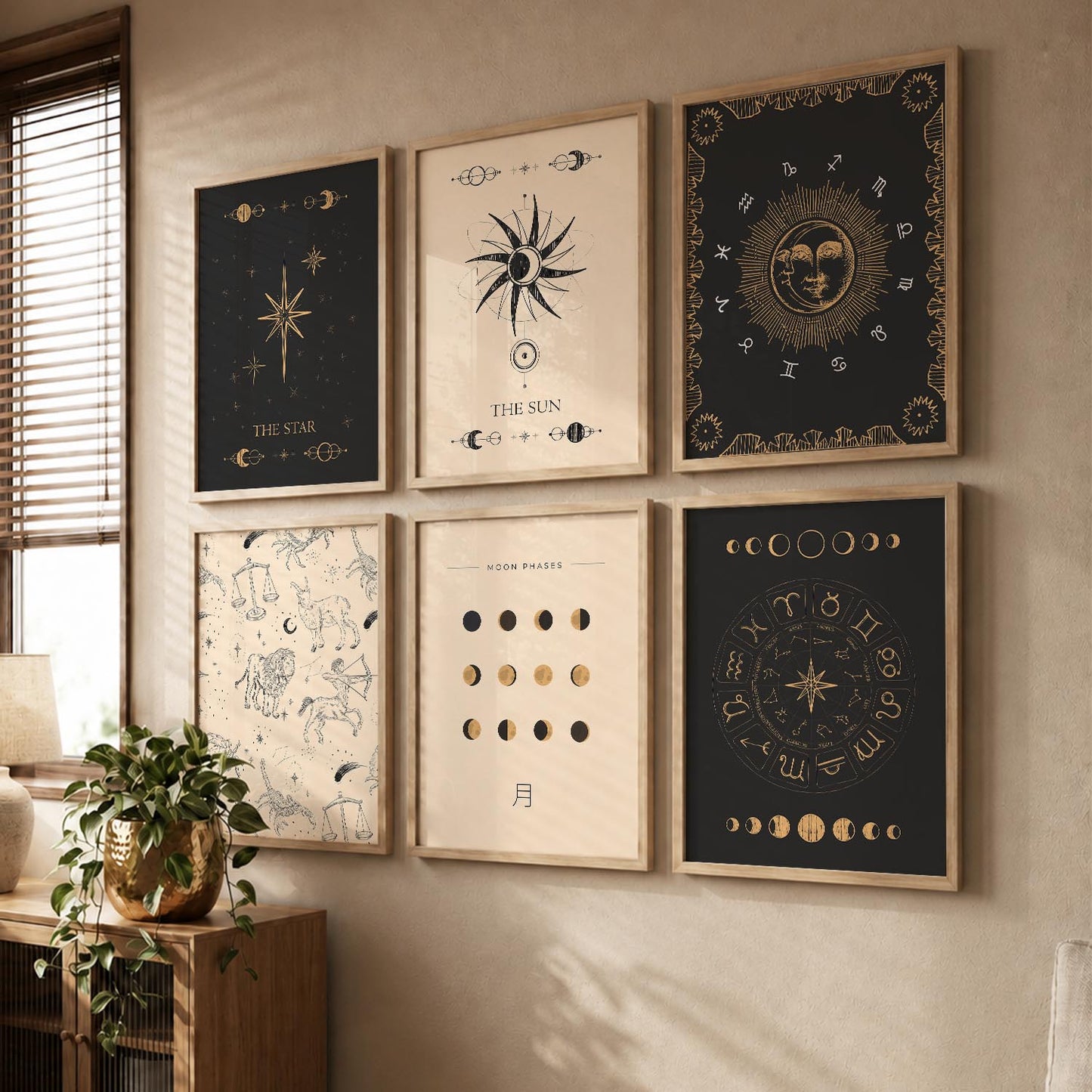 Rising Moon Sun Astrological Signs Wall Art Paintings with Frame for Living Room Bedroom
