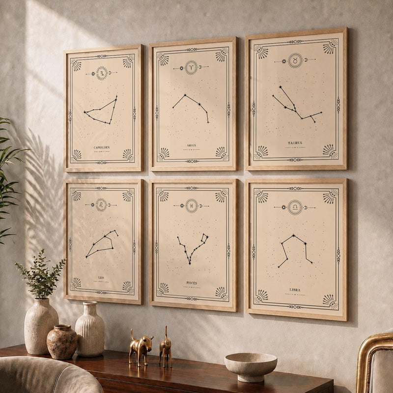 Constellation Combos Astrological Signs Wall Art Paintings with Frame for Living Room Bedroom