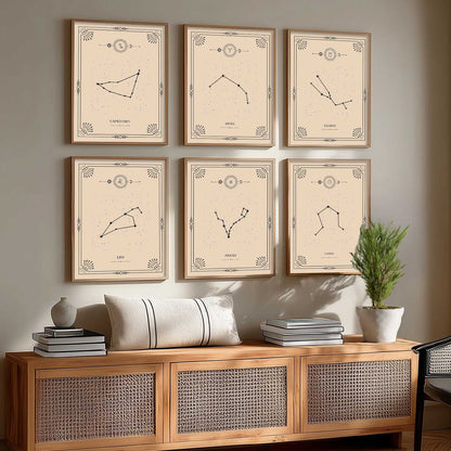 Constellation Combos Astrological Signs Wall Art Paintings with Frame for Living Room Bedroom