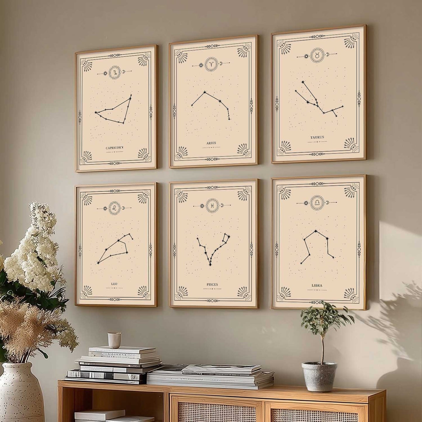Constellation Combos Astrological Signs Wall Art Paintings with Frame for Living Room Bedroom