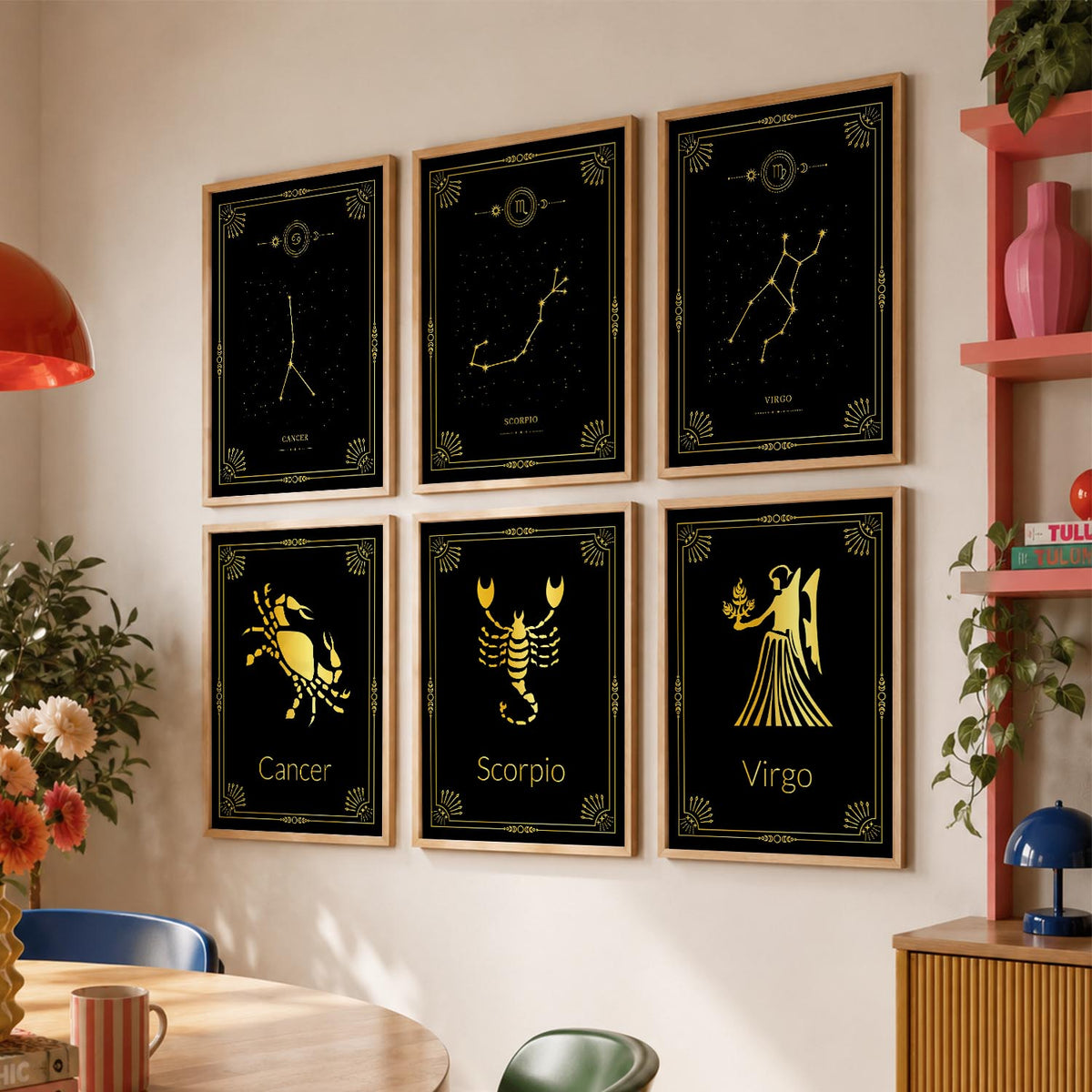 Constellation Combos Astrological Signs Wall Art Paintings with Frame for Living Room Bedroom