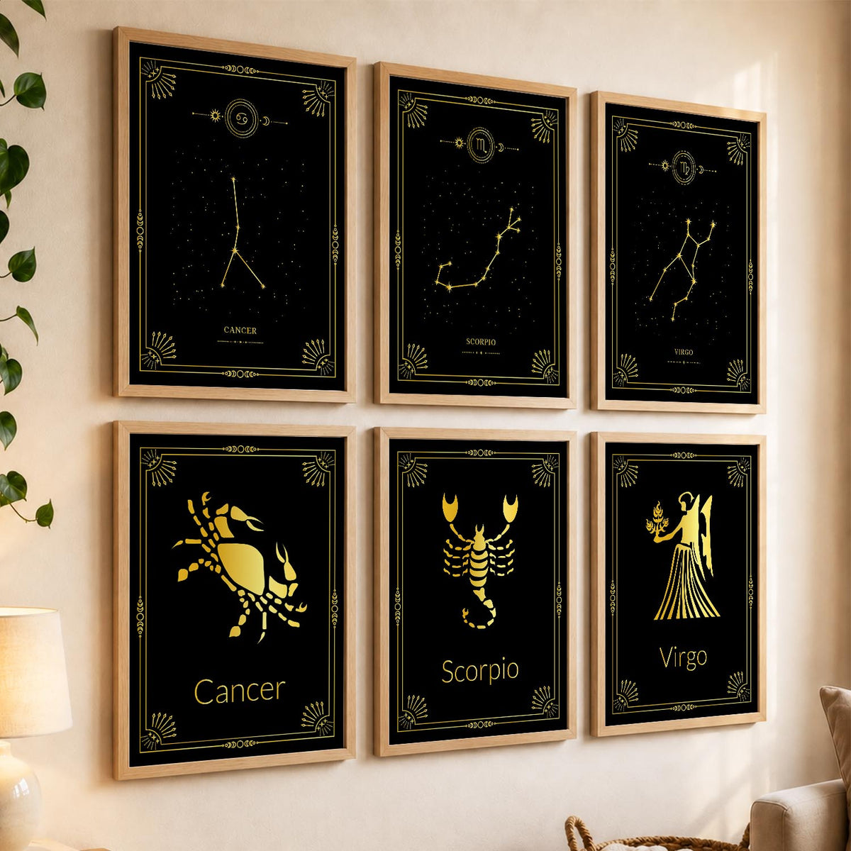 Constellation Combos Astrological Signs Wall Art Paintings with Frame for Living Room Bedroom