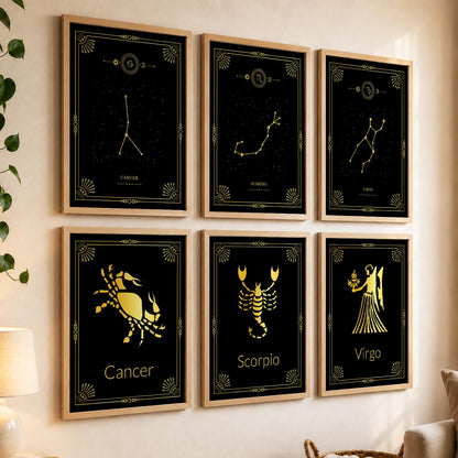 Constellation Combos Astrological Signs Wall Art Paintings with Frame for Living Room Bedroom