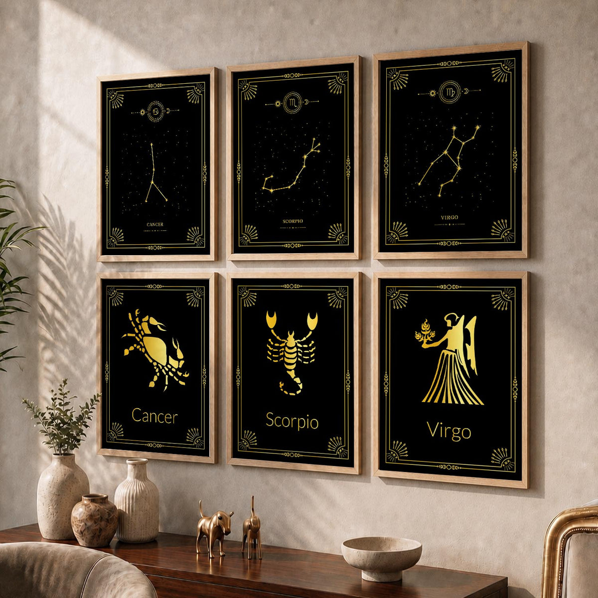 Constellation Combos Astrological Signs Wall Art Paintings with Frame for Living Room Bedroom