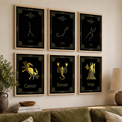 Constellation Combos Astrological Signs Wall Art Paintings with Frame for Living Room Bedroom