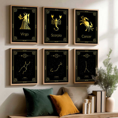 Constellation Combos Astrological Signs Wall Art Paintings with Frame for Living Room Bedroom
