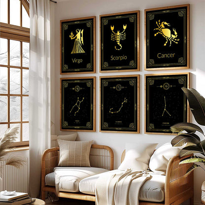 Constellation Combos Astrological Signs Wall Art Paintings with Frame for Living Room Bedroom