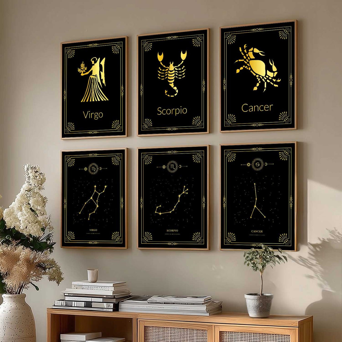 Constellation Combos Astrological Signs Wall Art Paintings with Frame for Living Room Bedroom