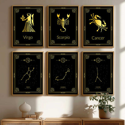 Constellation Combos Astrological Signs Wall Art Paintings with Frame for Living Room Bedroom