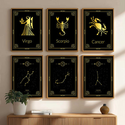Constellation Combos Astrological Signs Wall Art Paintings with Frame for Living Room Bedroom