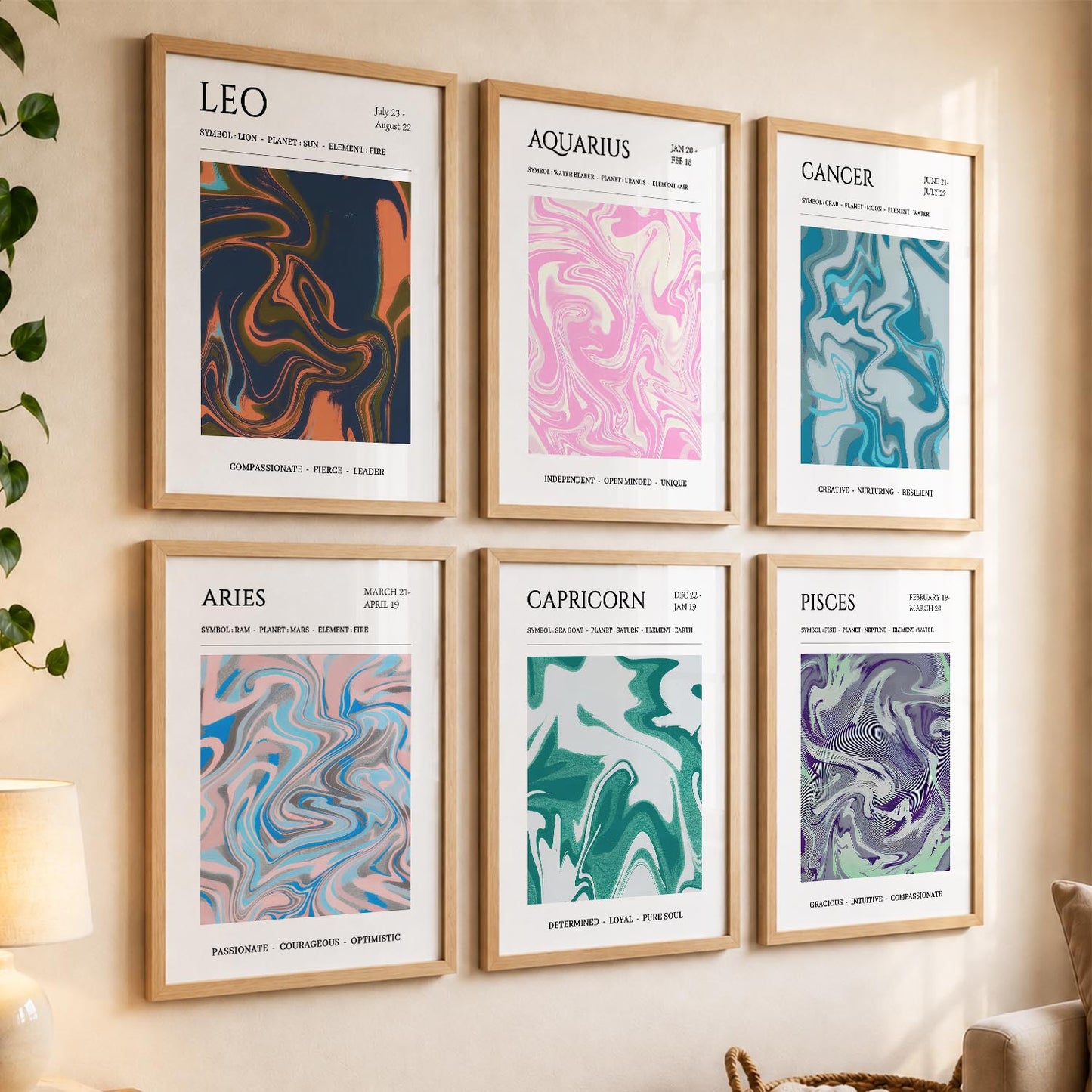 LEO CANCER PISCES CAPRICORN AARIES  Astrological Signs Wall Art Paintings with Frame for Living Room Bedroom