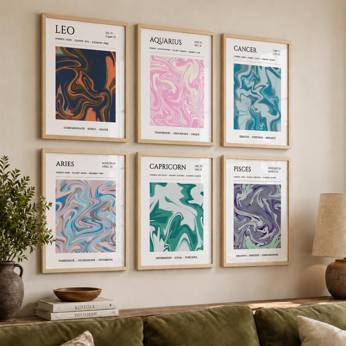 LEO CANCER PISCES CAPRICORN AARIES  Astrological Signs Wall Art Paintings with Frame for Living Room Bedroom