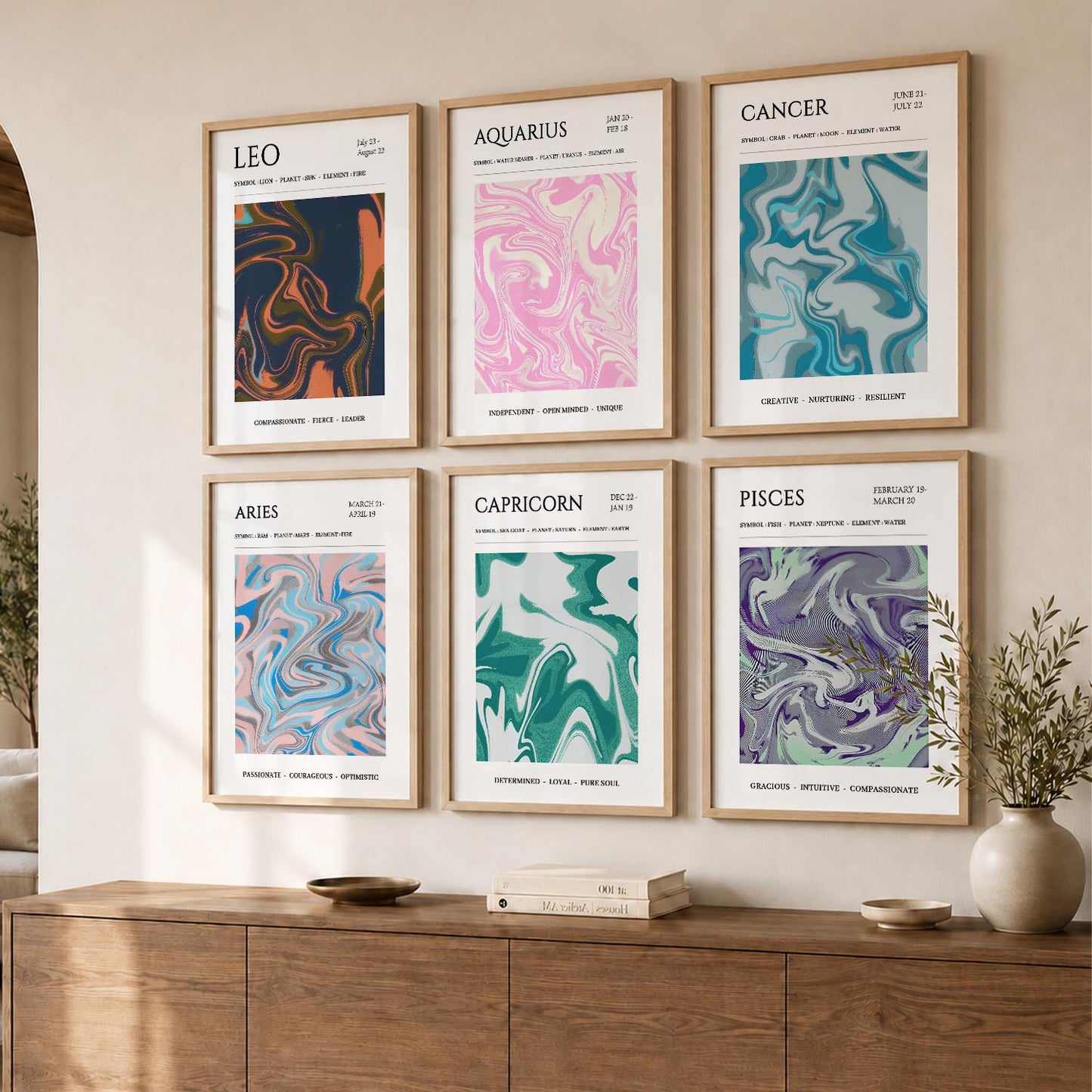 LEO CANCER PISCES CAPRICORN AARIES  Astrological Signs Wall Art Paintings with Frame for Living Room Bedroom