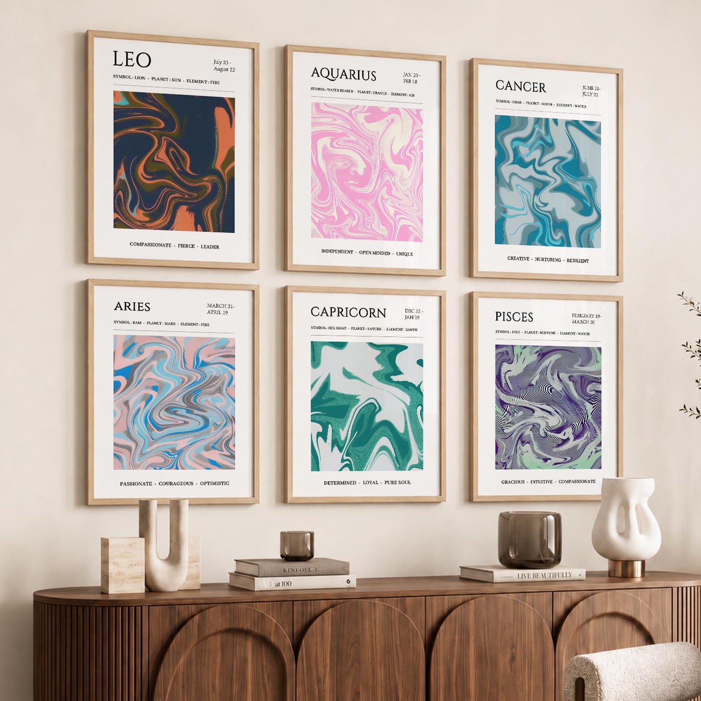 LEO CANCER PISCES CAPRICORN AARIES  Astrological Signs Wall Art Paintings with Frame for Living Room Bedroom