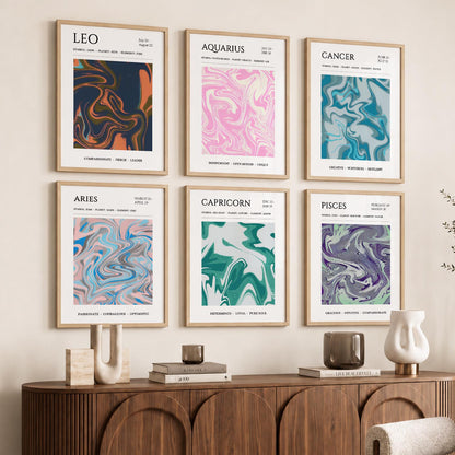 LEO CANCER PISCES CAPRICORN AARIES  Astrological Signs Wall Art Paintings with Frame for Living Room Bedroom