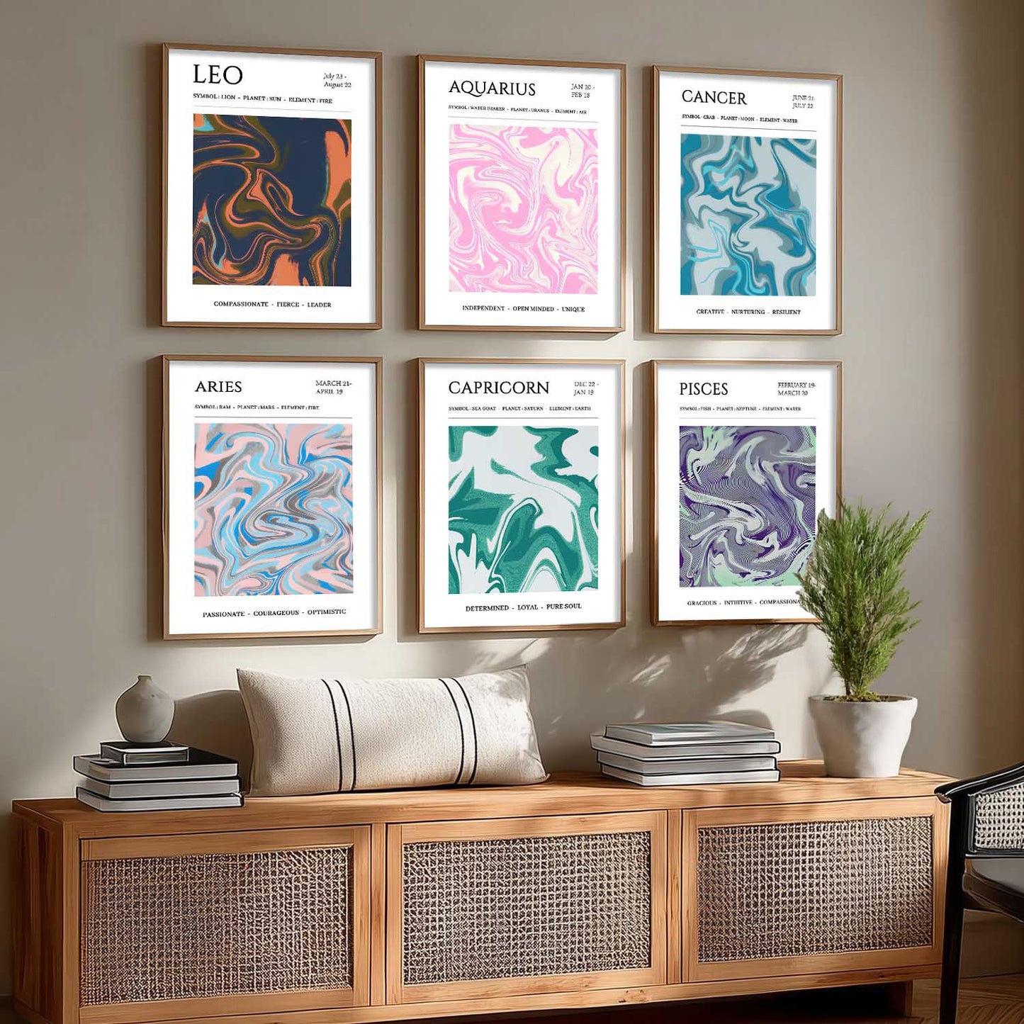 LEO CANCER PISCES CAPRICORN AARIES  Astrological Signs Wall Art Paintings with Frame for Living Room Bedroom