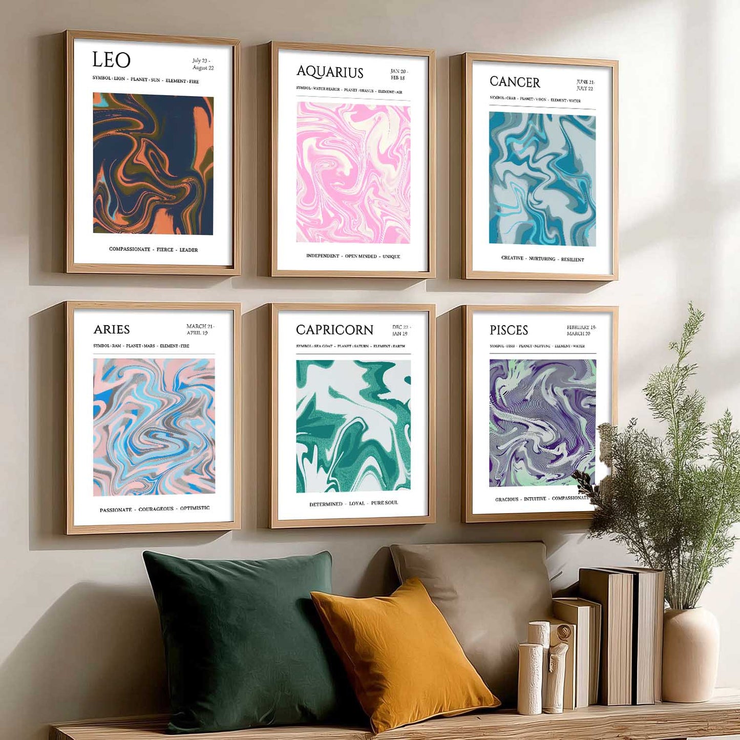 LEO CANCER PISCES CAPRICORN AARIES  Astrological Signs Wall Art Paintings with Frame for Living Room Bedroom