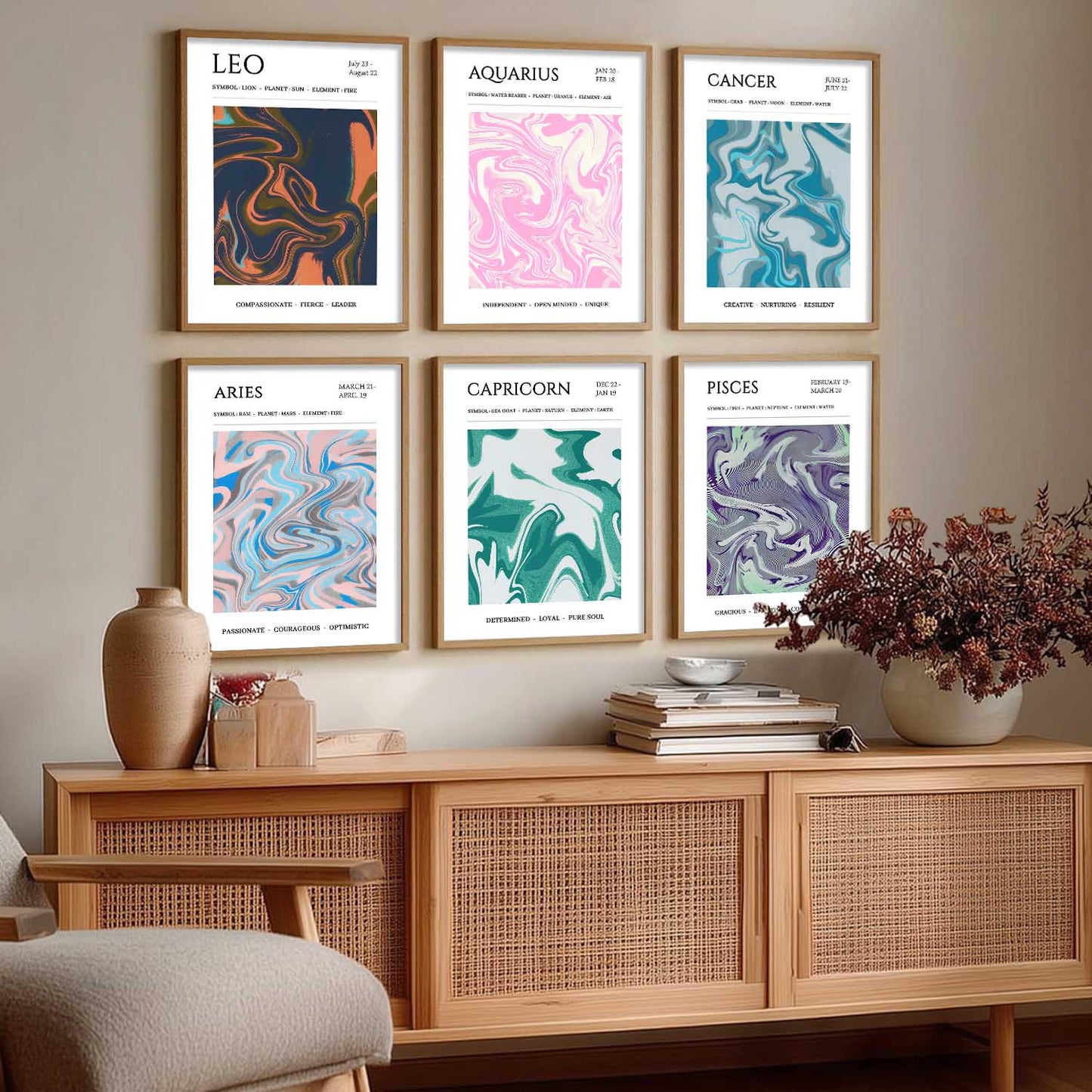 LEO CANCER PISCES CAPRICORN AARIES  Astrological Signs Wall Art Paintings with Frame for Living Room Bedroom
