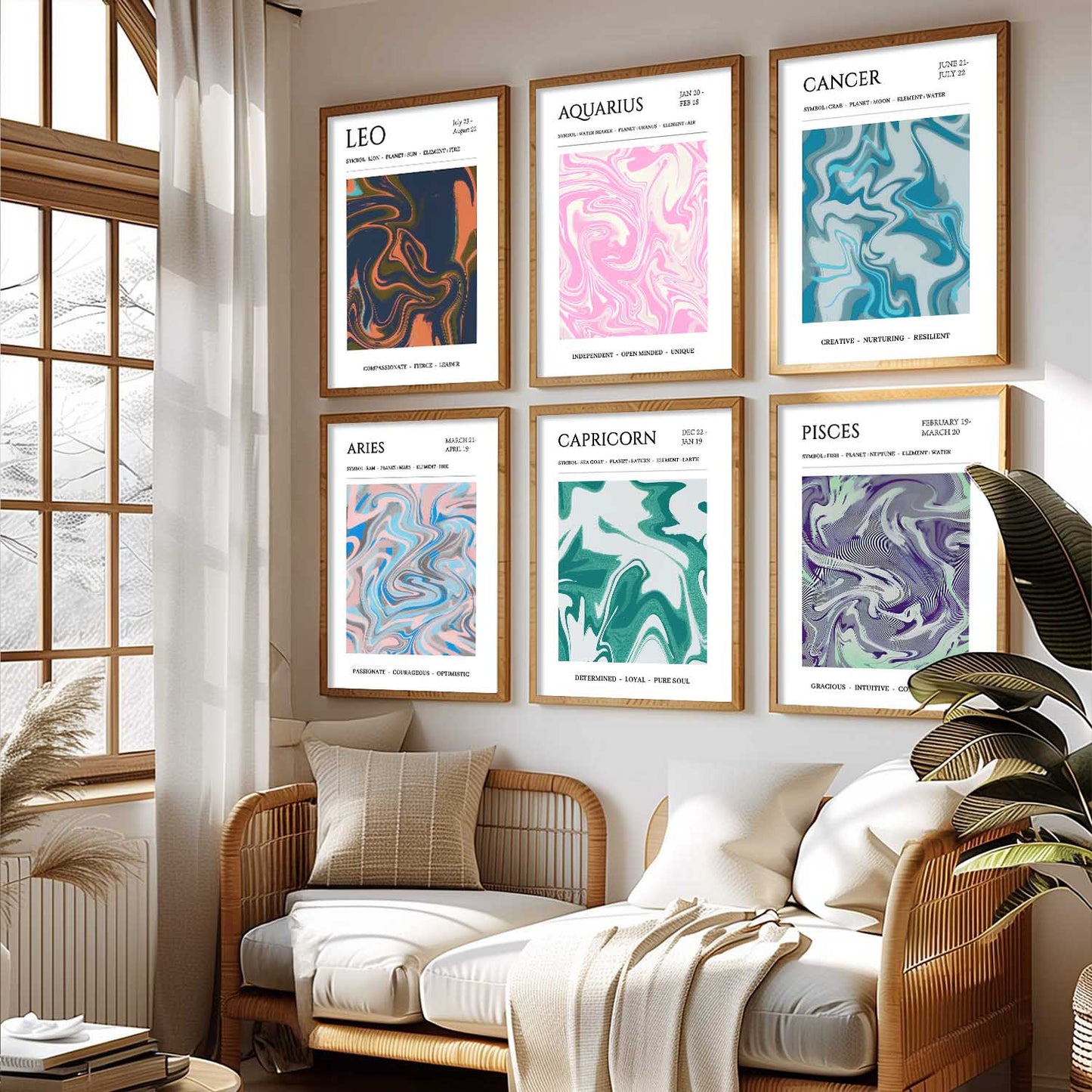 LEO CANCER PISCES CAPRICORN AARIES  Astrological Signs Wall Art Paintings with Frame for Living Room Bedroom