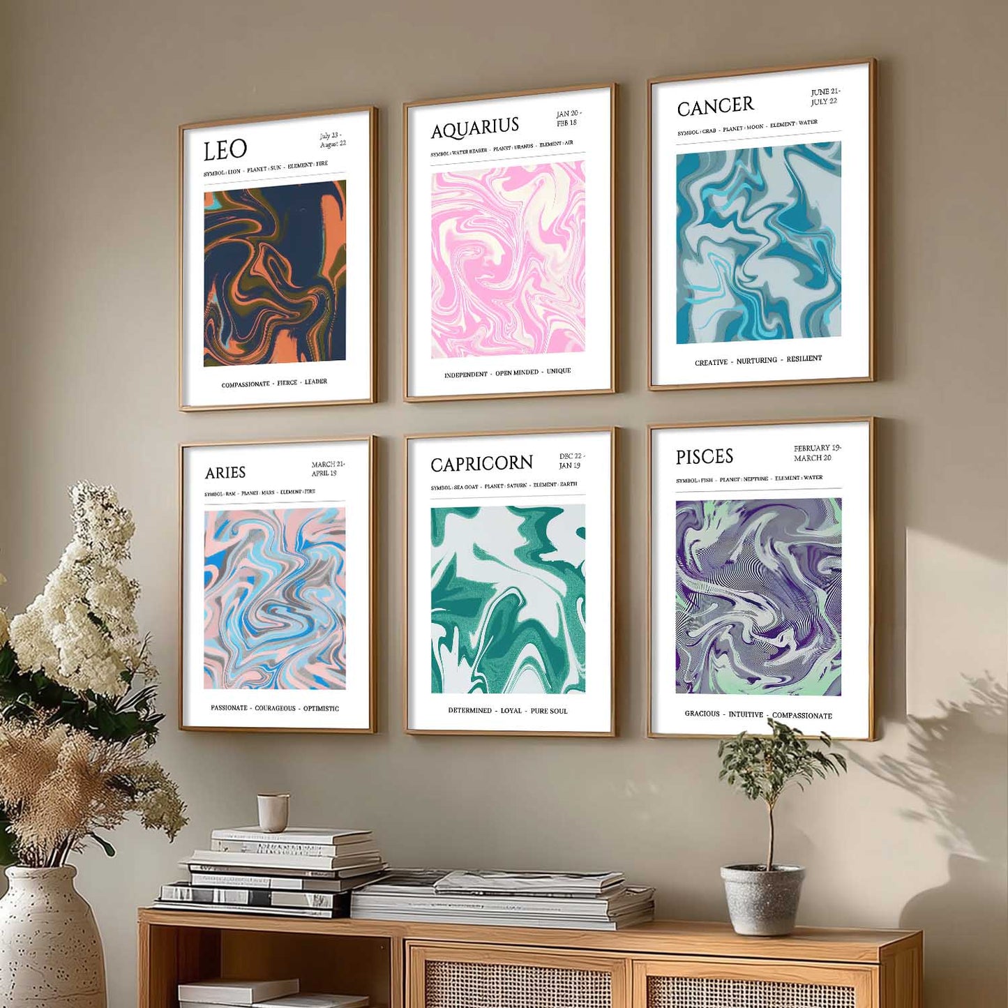LEO CANCER PISCES CAPRICORN AARIES  Astrological Signs Wall Art Paintings with Frame for Living Room Bedroom