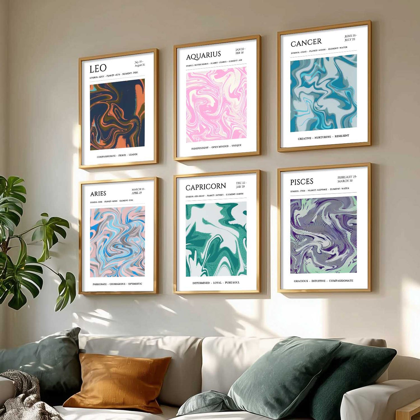LEO CANCER PISCES CAPRICORN AARIES  Astrological Signs Wall Art Paintings with Frame for Living Room Bedroom