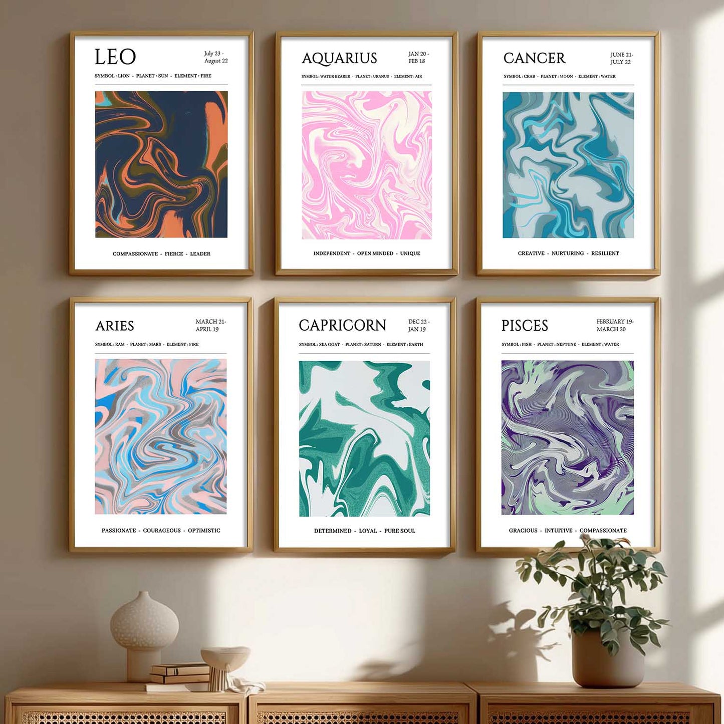 LEO CANCER PISCES CAPRICORN AARIES  Astrological Signs Wall Art Paintings with Frame for Living Room Bedroom