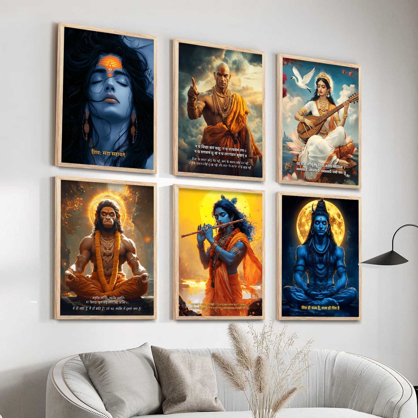 Lord Hanuman, Mahadev, Krishna, Saraswati Mata Wall Art Paintings with Frame for Living Room Bedroom