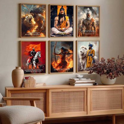 Lord Rama, Chhatrapati Shivaji, Chhatrapati Sambhaji Wall Art Paintings with Frame for Living Room Bedroom