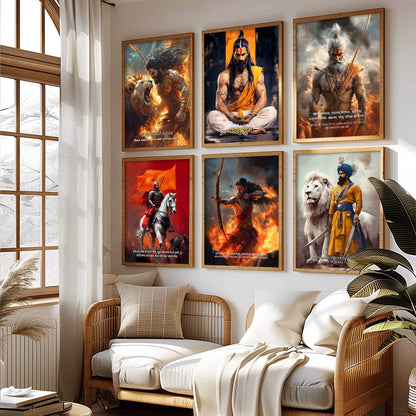Lord Rama, Chhatrapati Shivaji, Chhatrapati Sambhaji Wall Art Paintings with Frame for Living Room Bedroom