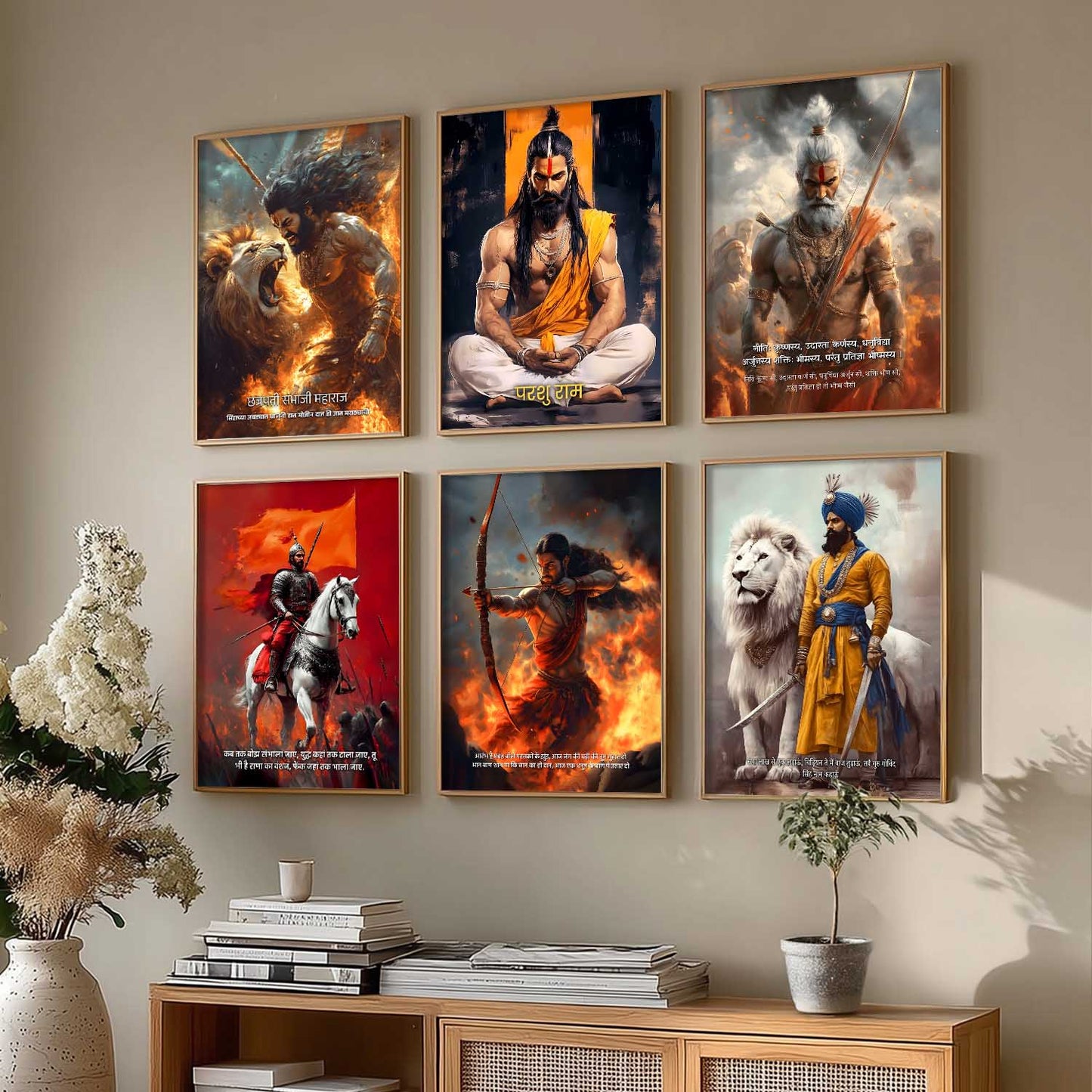 Lord Rama, Chhatrapati Shivaji, Chhatrapati Sambhaji Wall Art Paintings with Frame for Living Room Bedroom
