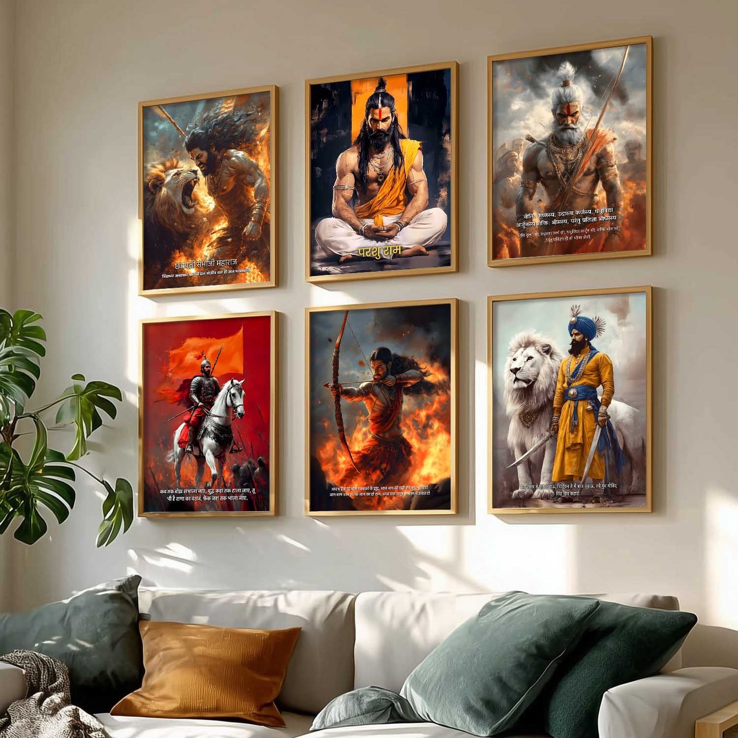 Lord Rama, Chhatrapati Shivaji, Chhatrapati Sambhaji Wall Art Paintings with Frame for Living Room Bedroom